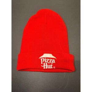 Pizza Hut Employee Uniform Beanie Red Knit Cuffed Hat Embroidered Logo Mens OSFM